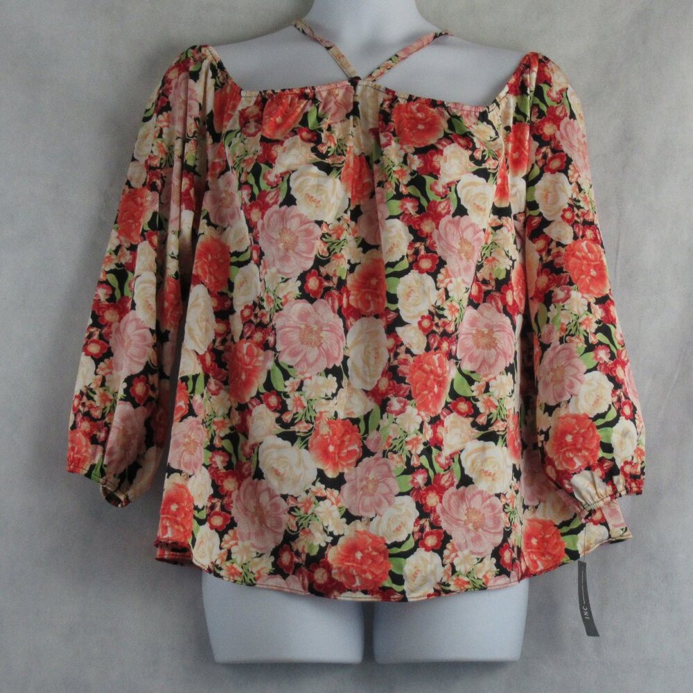 INC Women's Long-Sleeve Off-The-Shoulder Halter Top, Multi Floral Garden